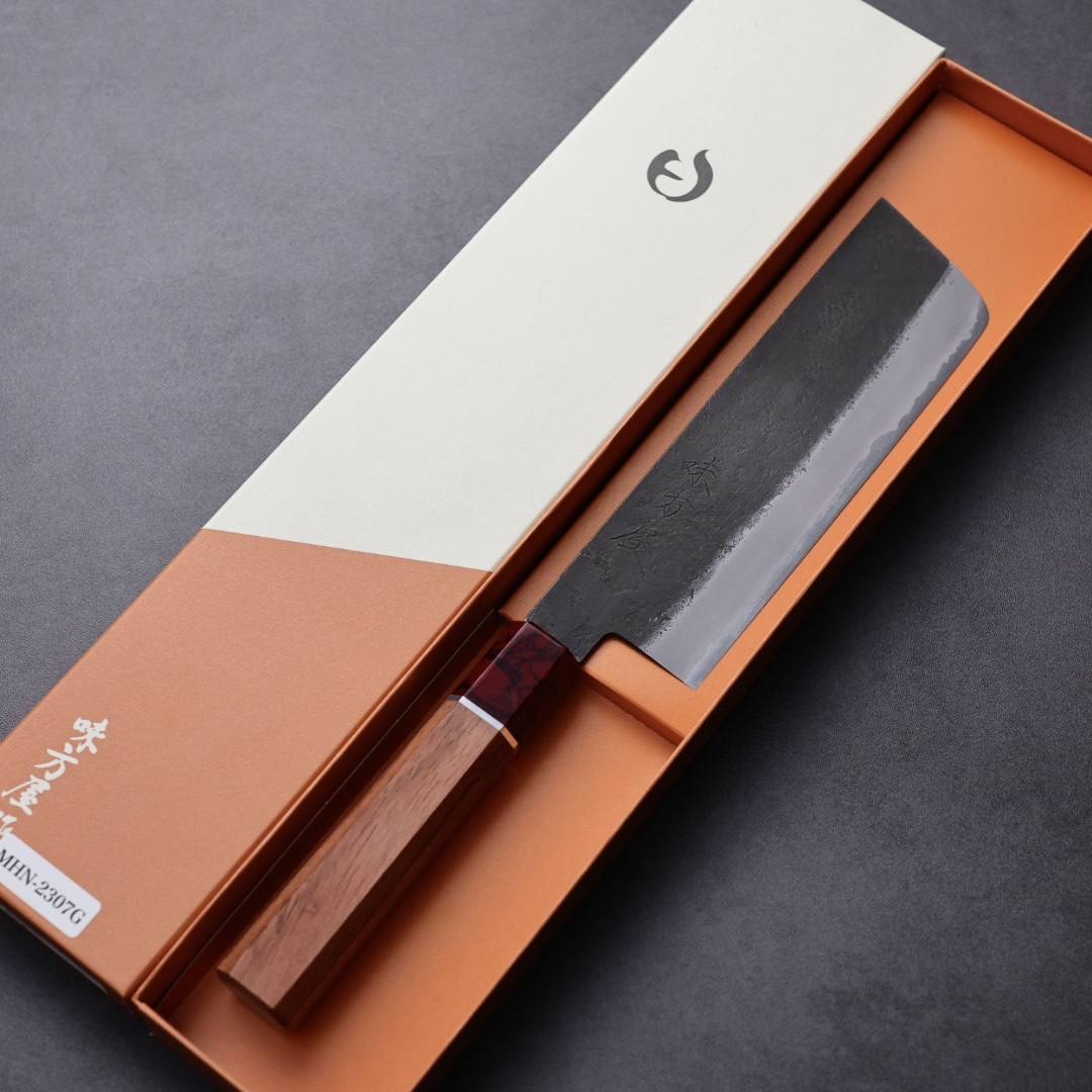 日野浦刃物 味方屋 菜切 180mm 白紙鋼 黑打梨地