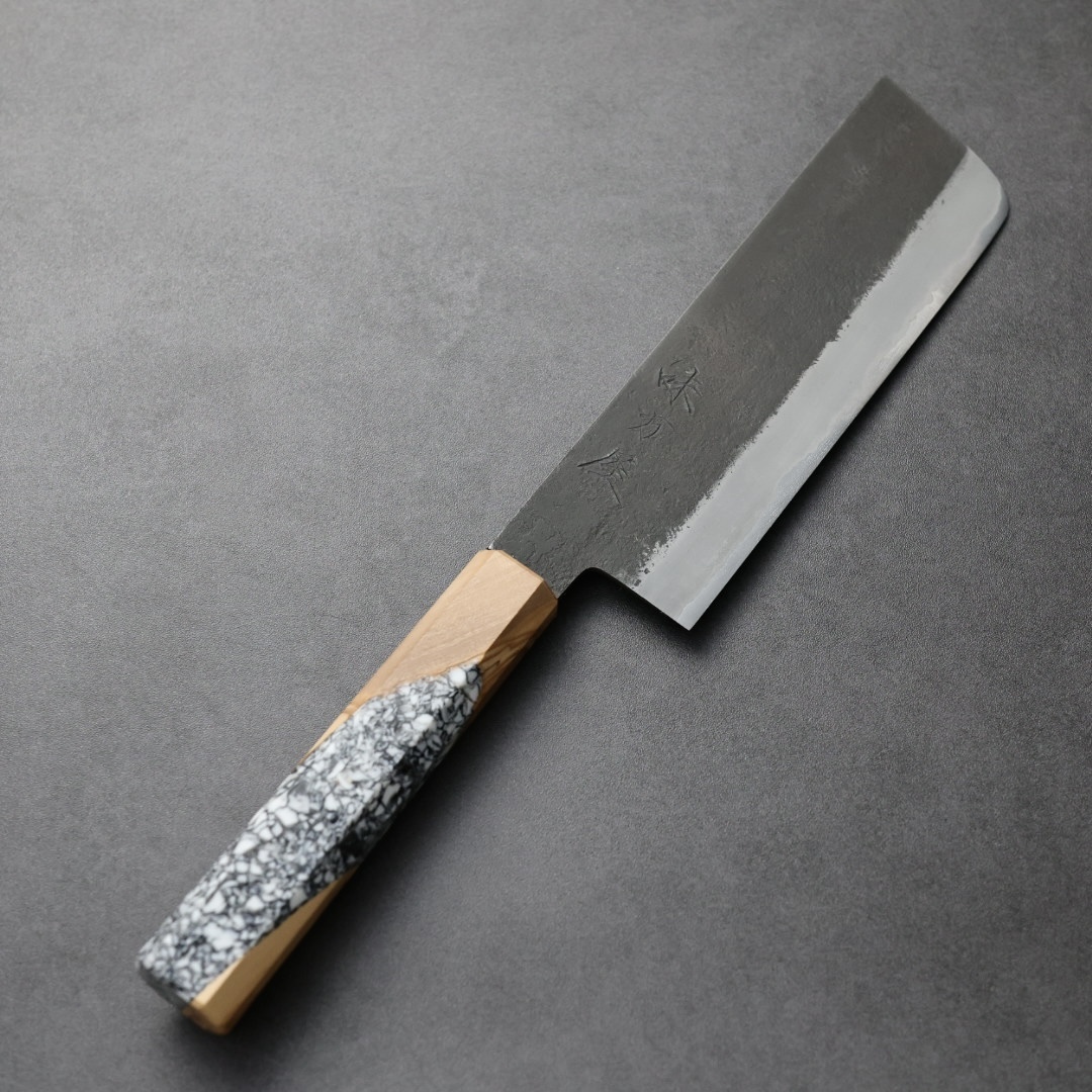 日野浦刃物 味方屋 菜切 180mm 白紙鋼 黑打梨地