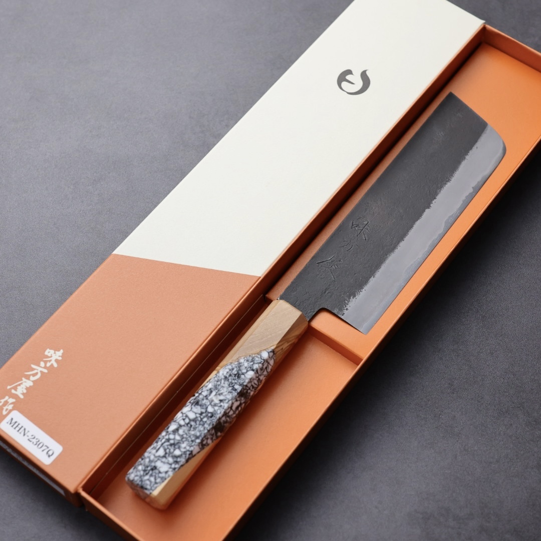 日野浦刃物 味方屋 菜切 180mm 白紙鋼 黑打梨地
