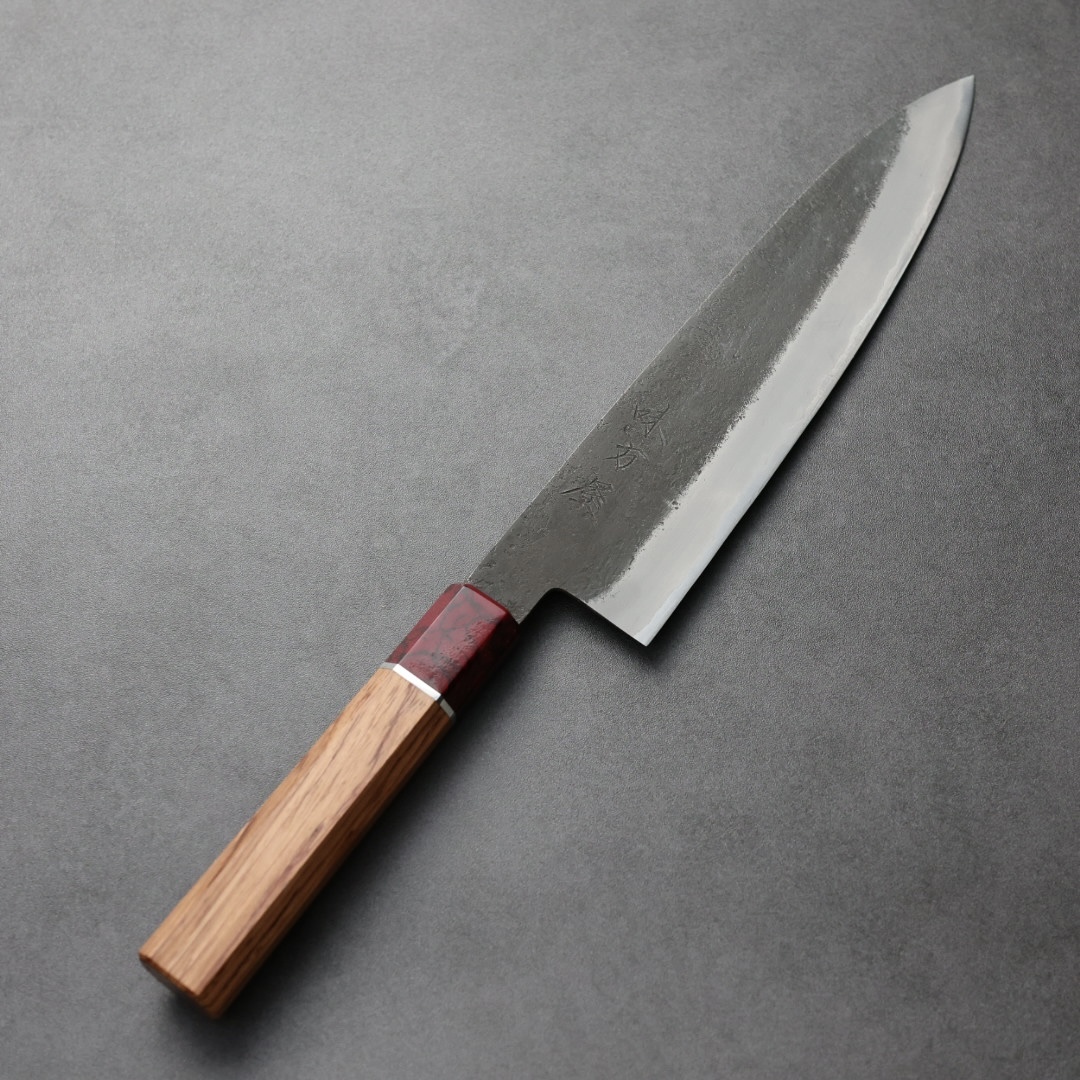 日野浦刃物 味方屋 牛刀 210mm 白紙鋼 黑打梨地