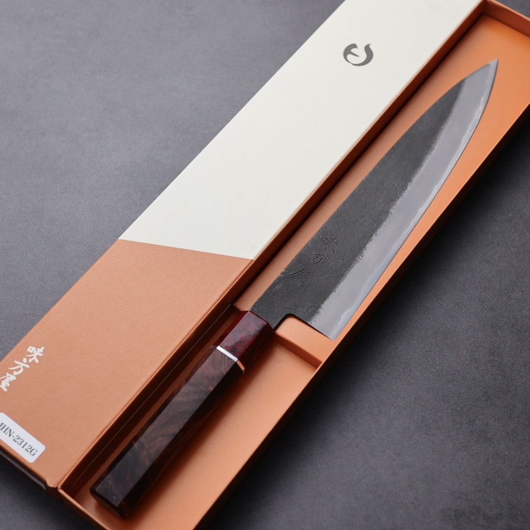 日野浦刃物味方屋牛刀240mm 白紙鋼黑打梨地