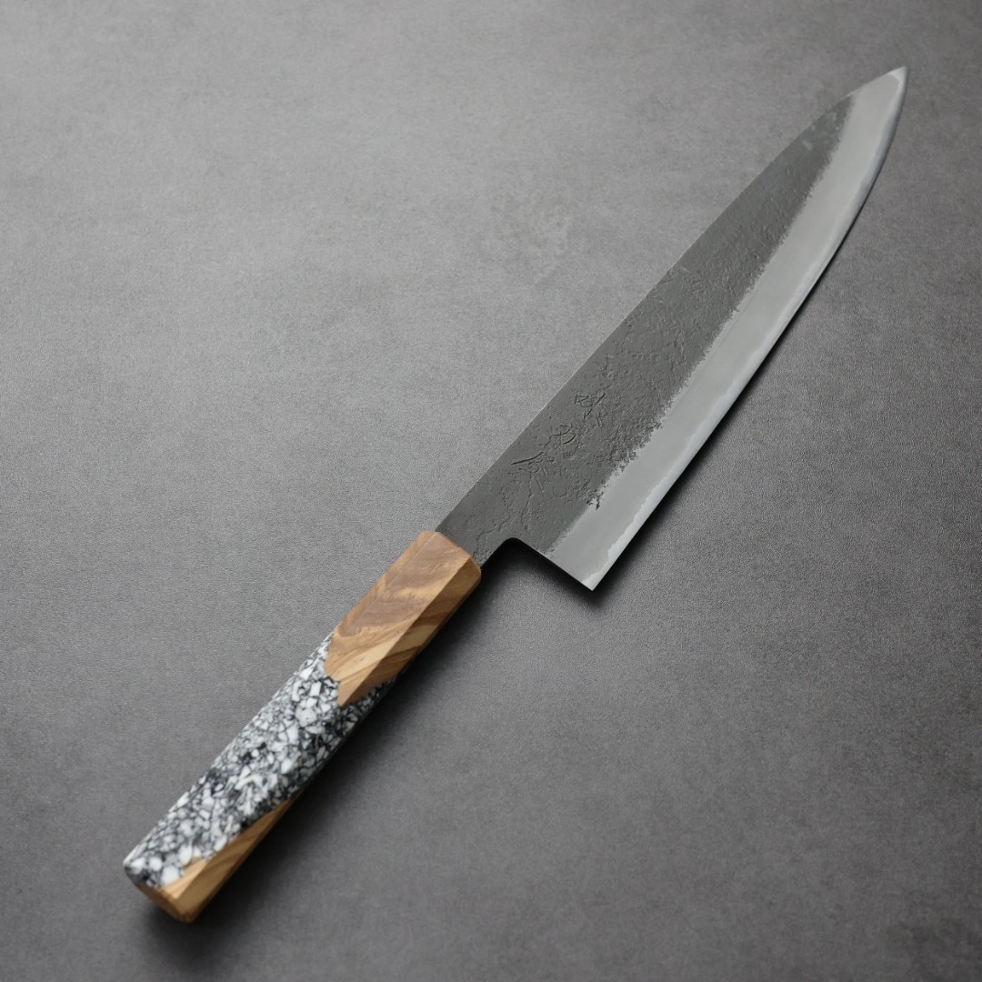 日野浦刃物 味方屋 牛刀 240mm 白紙鋼 黑打梨地