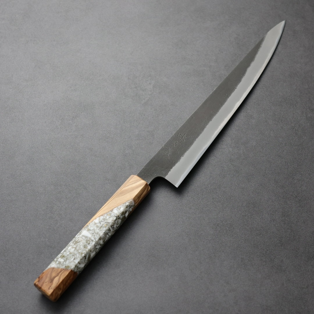 日野浦刃物 味方屋 筋引 240mm 白紙鋼 黑打梨地