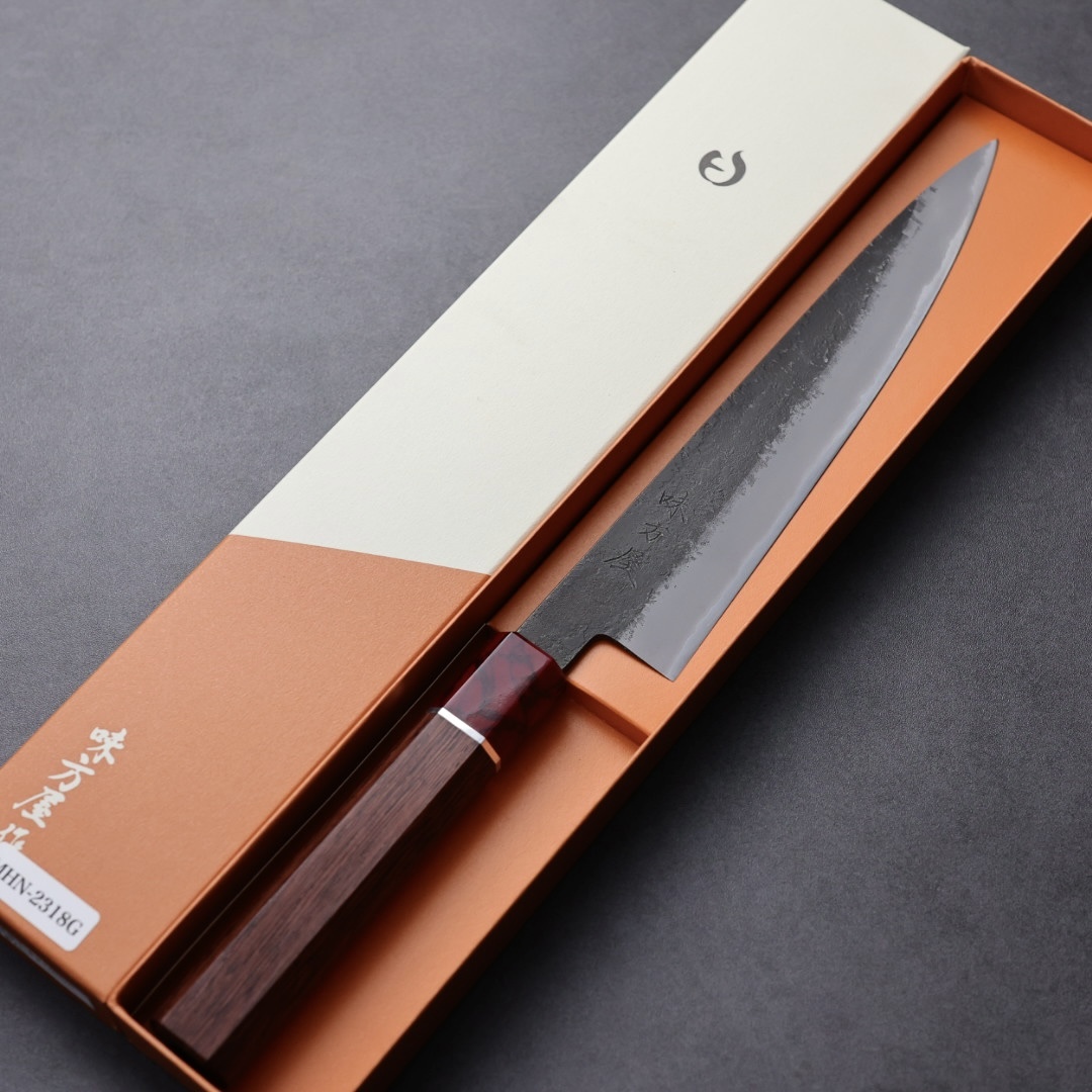 日野浦刃物 味方屋 筋引 210mm 白紙鋼 黑打梨地