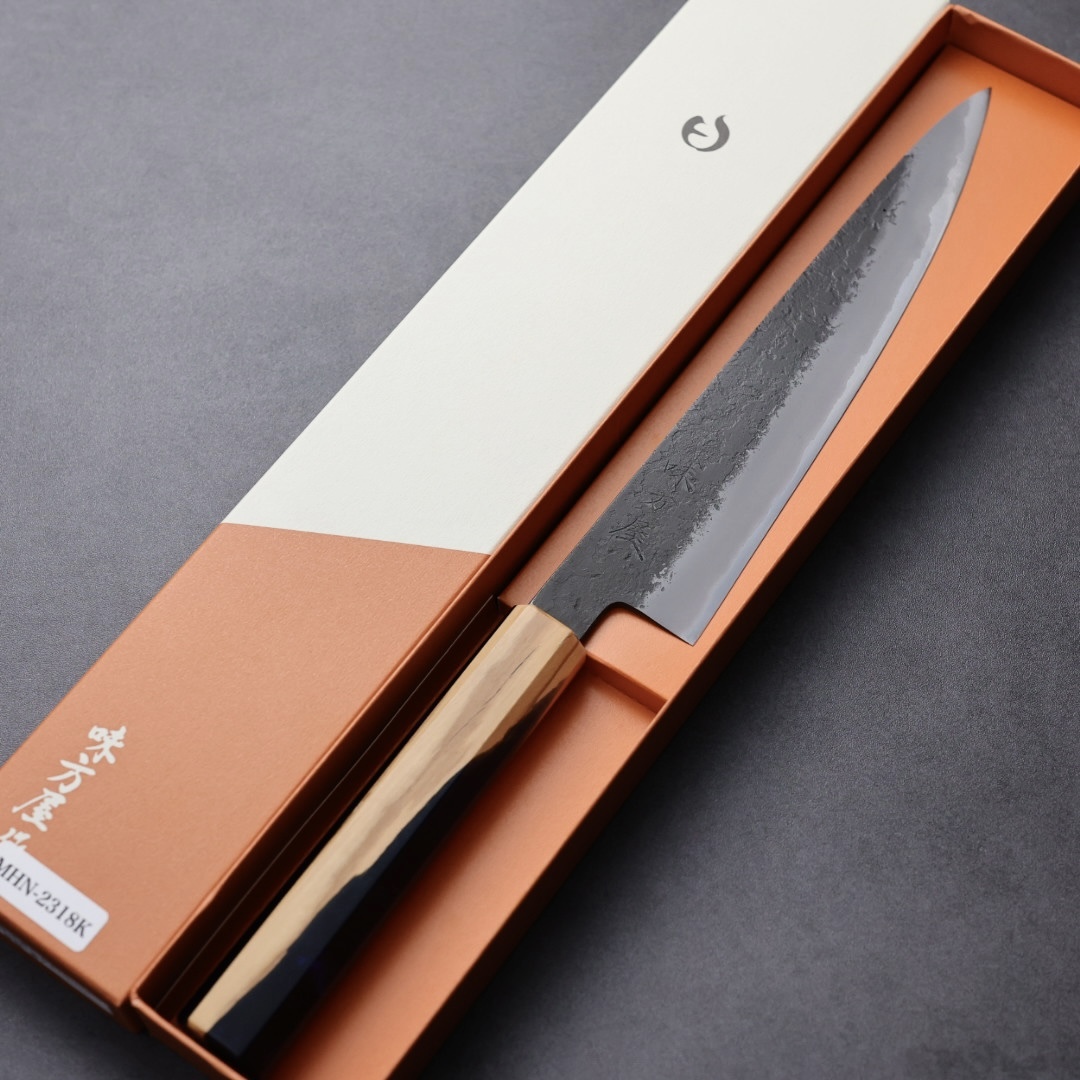 日野浦刃物 味方屋 筋引 210mm 白紙鋼 黑打梨地