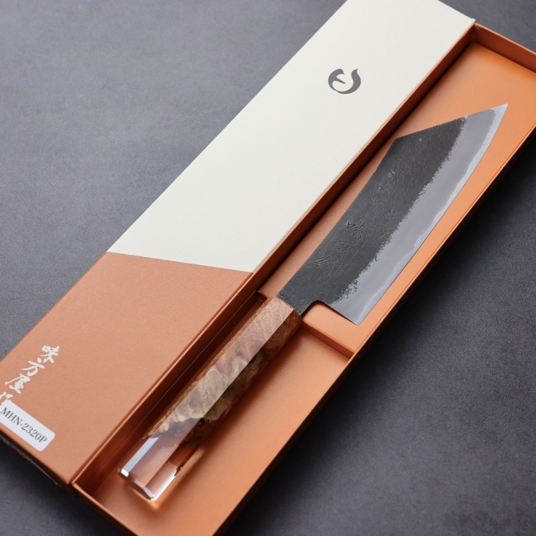 日野浦刃物 味方屋 博多 180mm 白紙鋼 黑打梨地