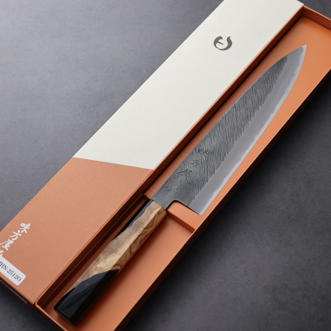 日野浦刃物 味方屋 牛刀 240mm 白紙鋼 松葉鎚目