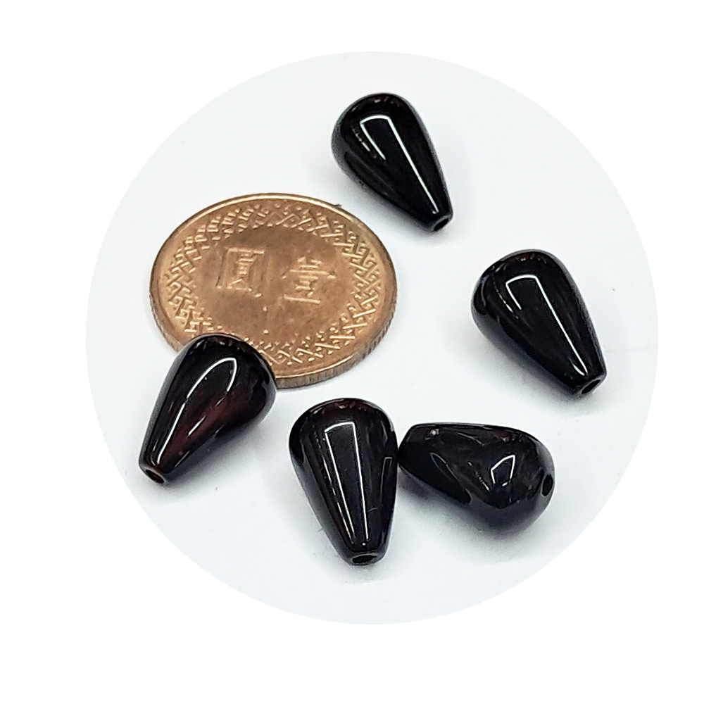 黑曜石 水滴珠約1 公分 2個【十方】141701