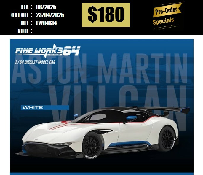 PO-$180 * FINE WORKS * 1:64 ASTON MARTIN VULCAN METALLIC PEARL WHITE [OD13/04]