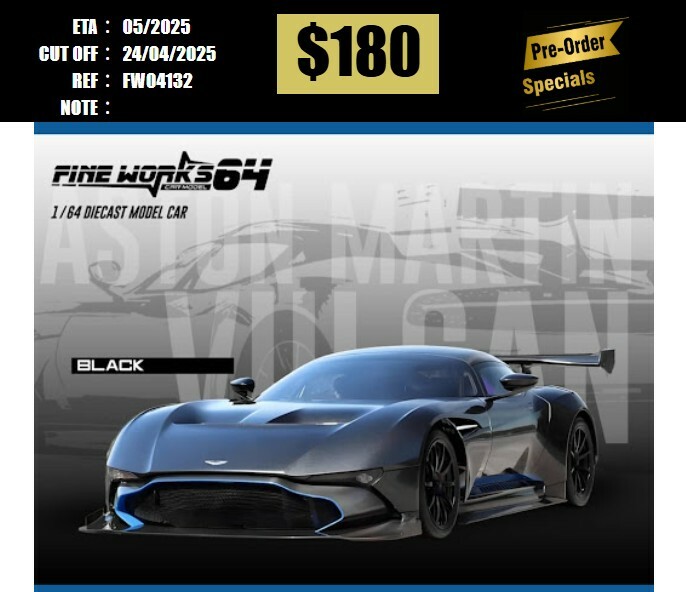 PO-$180 * FINE WORKS * 1:64 ASTON MARTIN VULCAN MATT BLACK [OD13/04]