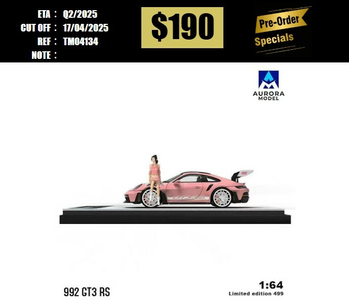 PO-$190 * TIME MICRO * 1:64 PORSCHE 992 GT3 RS CANDY PINK W/FIGURE [OD13/04]