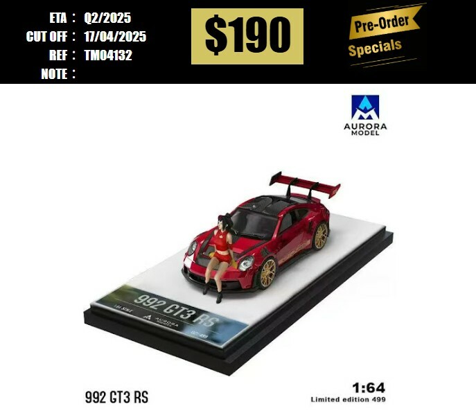 PO-$190 * TIME MICRO * 1:64 PORSCHE 992 GT3 RS METALLIC RED W/FIGURE [OD13/04]