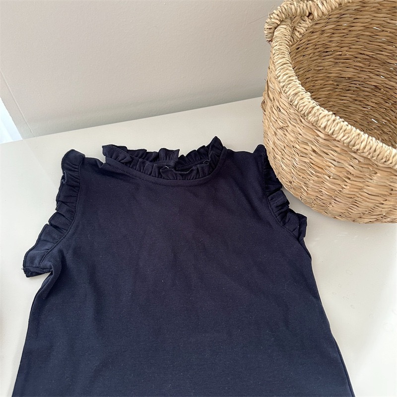 現貨90藍色｜四色純色QQ邊無袖上衣   ꒱ ‧₊˚