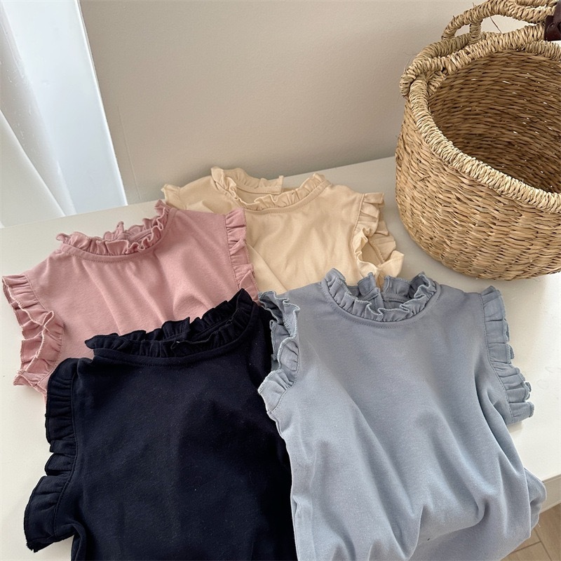 現貨90藍色｜四色純色QQ邊無袖上衣   ꒱ ‧₊˚