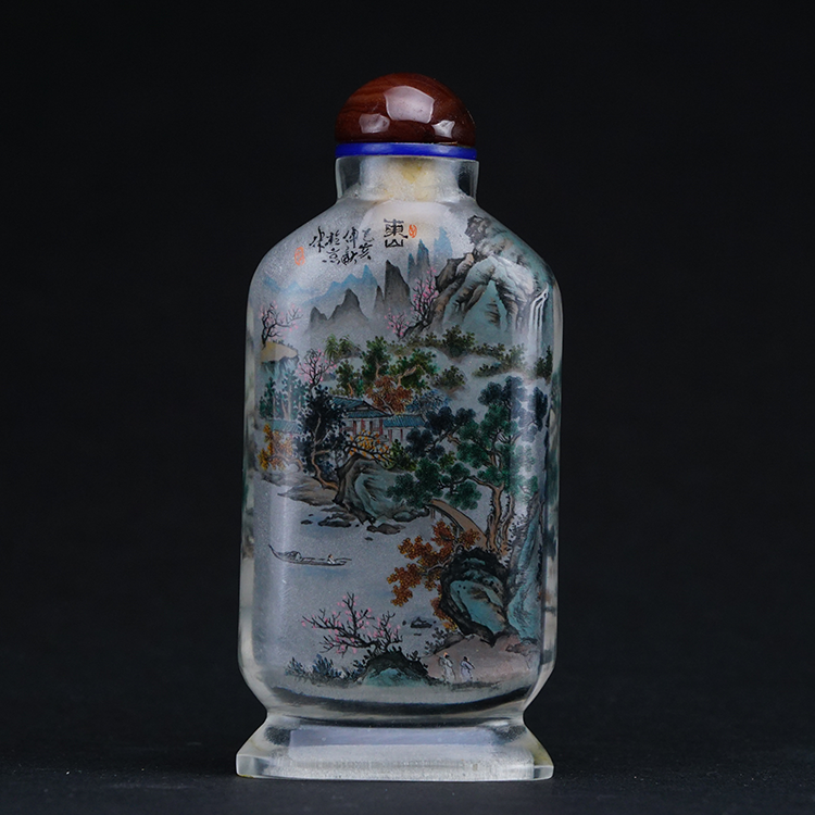 鹿港窯典藏內畫工藝|東山山水鼻煙壺 詩意東山描繪自然勝景與隱逸之美
