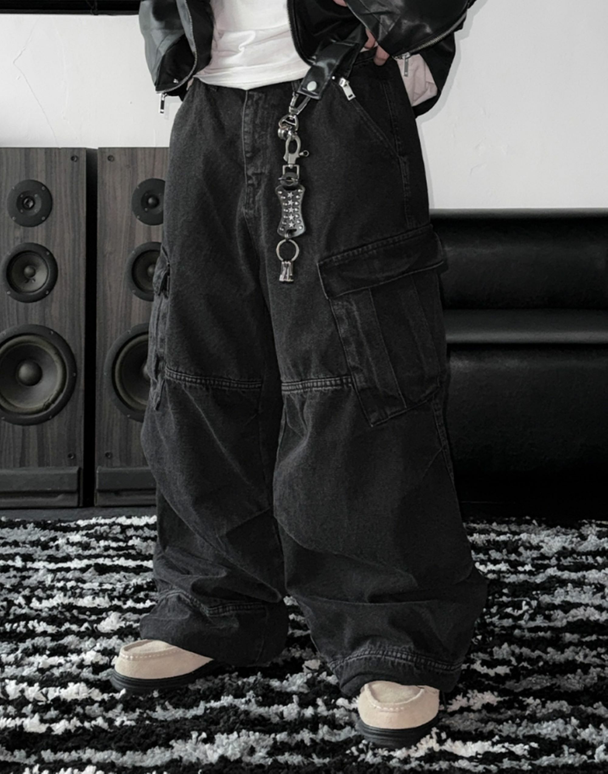 韓國 西部龐克 皮革 鉚釘 扣環 鑰匙圈