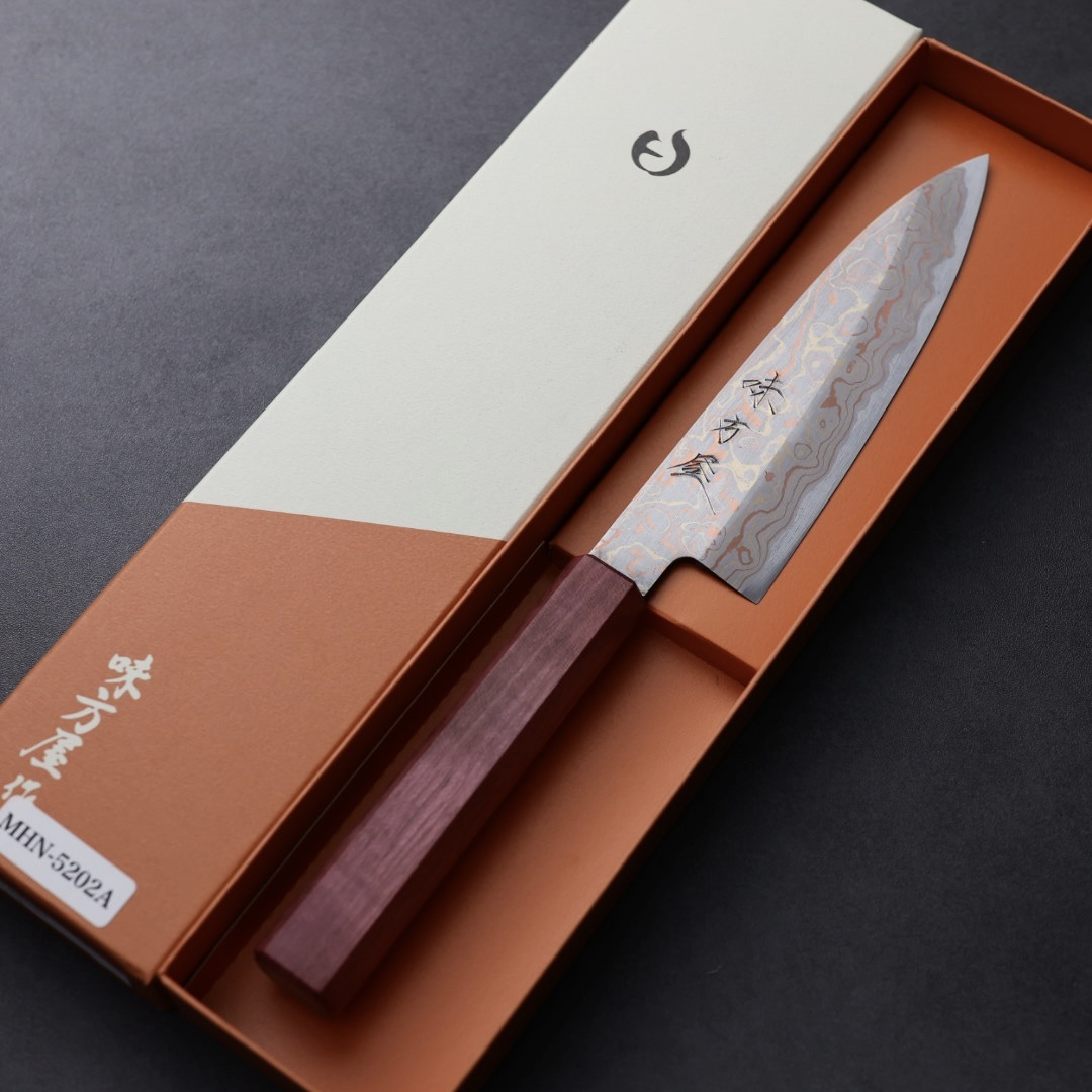 日野浦刃物 味方屋 蔬果刀 135mm 青紙鋼 有色大馬士革