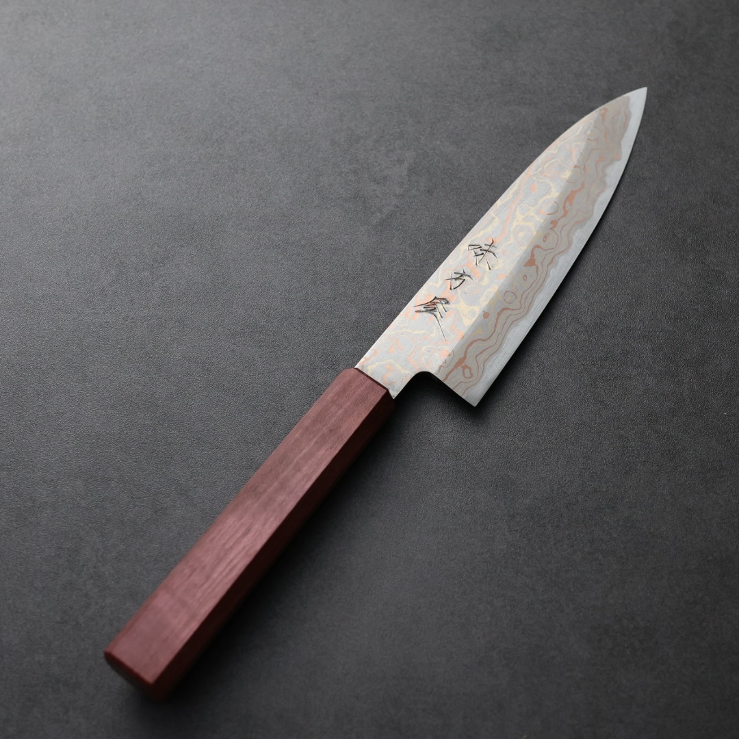 日野浦刃物 味方屋 蔬果刀 135mm 青紙鋼 有色大馬士革