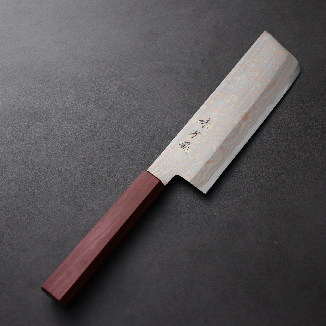 日野浦刃物 味方屋 菜切 180mm 青紙鋼 有色大馬士革
