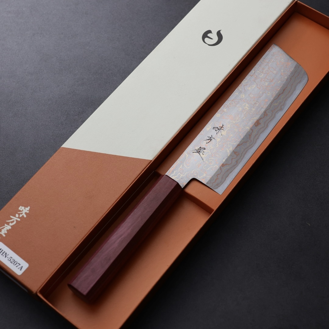 日野浦刃物 味方屋 菜切 180mm 青紙鋼 有色大馬士革