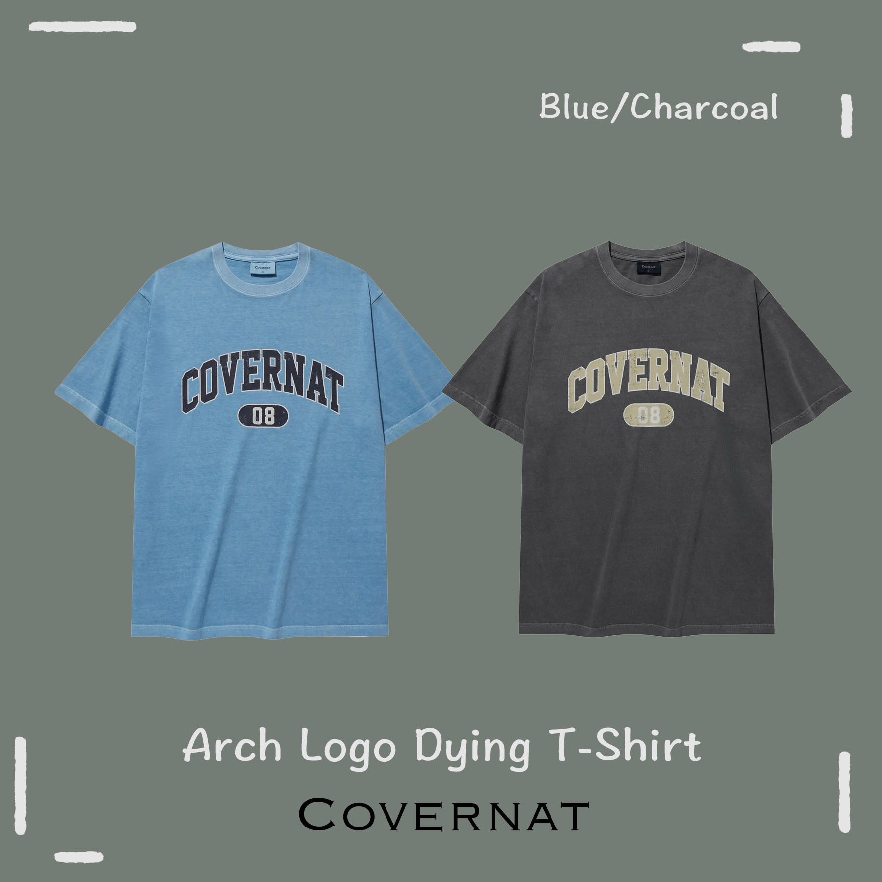 【OWN】Covernat 短袖上衣 復古 水洗 經典 大LOGO 刷白 懷舊 不分男女 炭灰 藍色