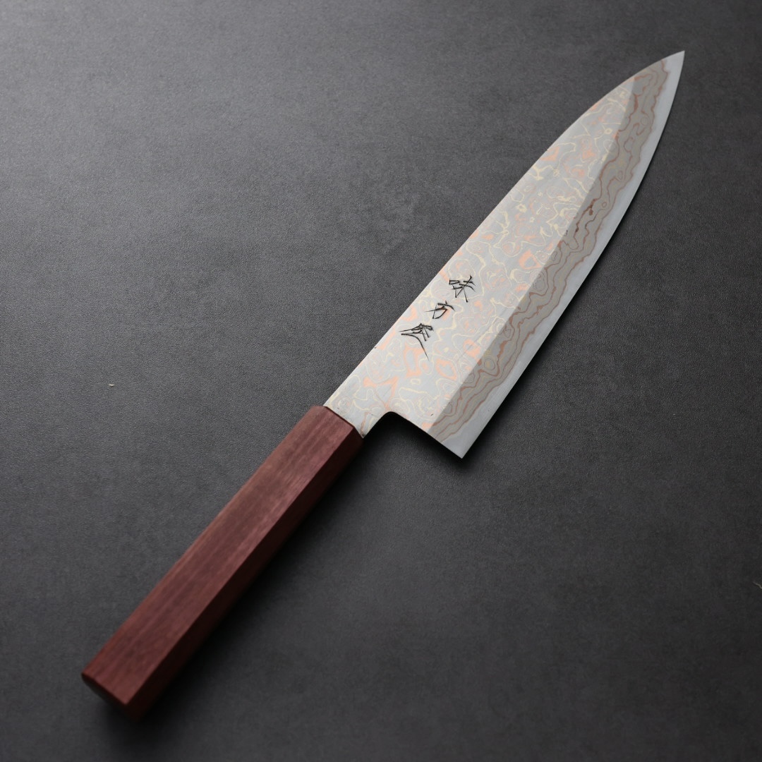 日野浦刃物 味方屋 牛刀 210mm 青紙鋼 有色大馬士革