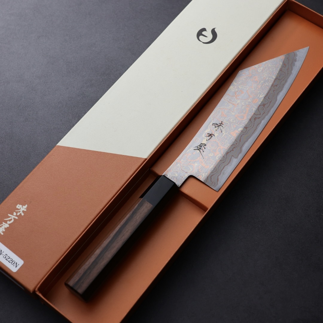 日野浦刃物 味方屋 博多 180mm 青紙鋼 有色大馬士革