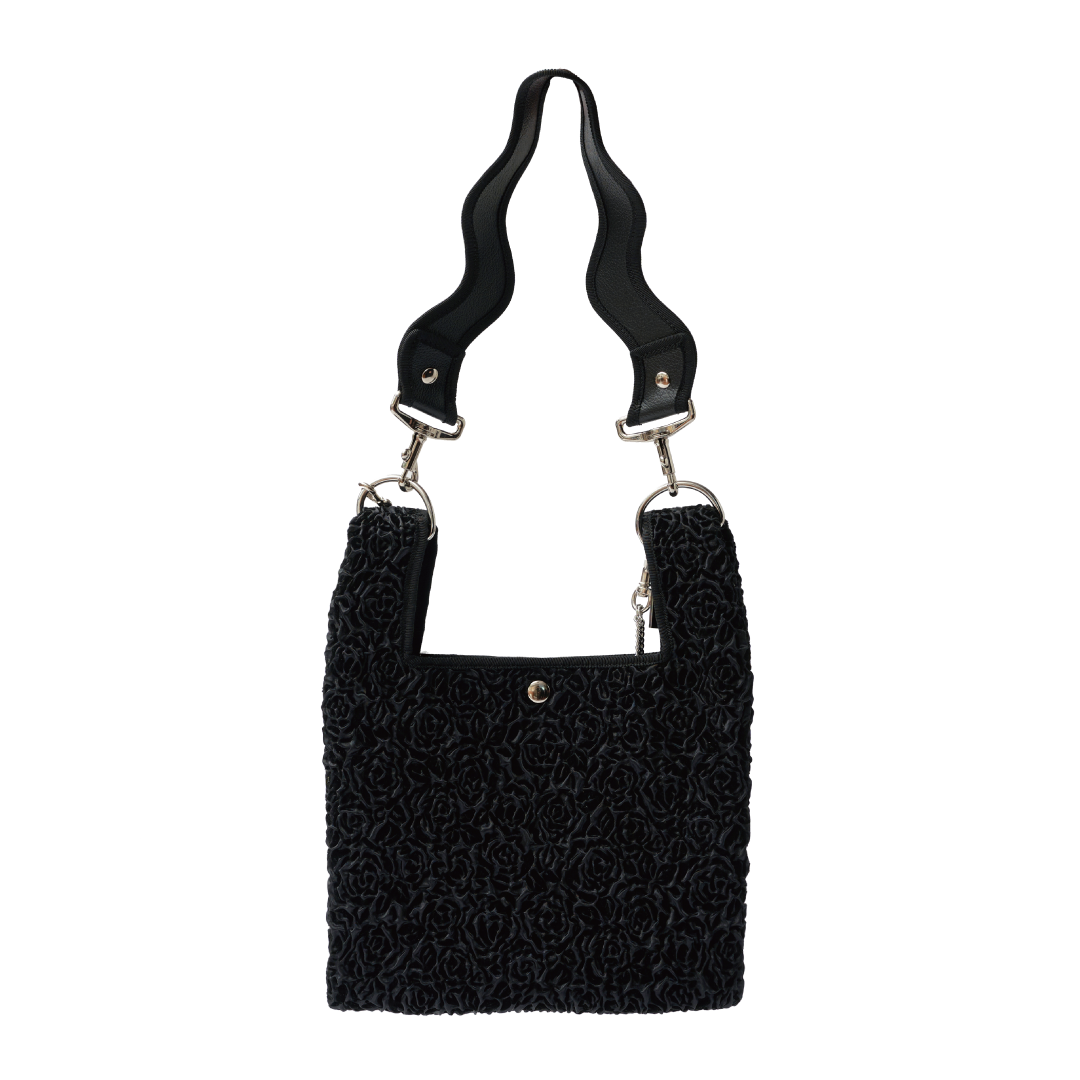 Nori 波浪手提肩背包 小款 黑色皺摺款