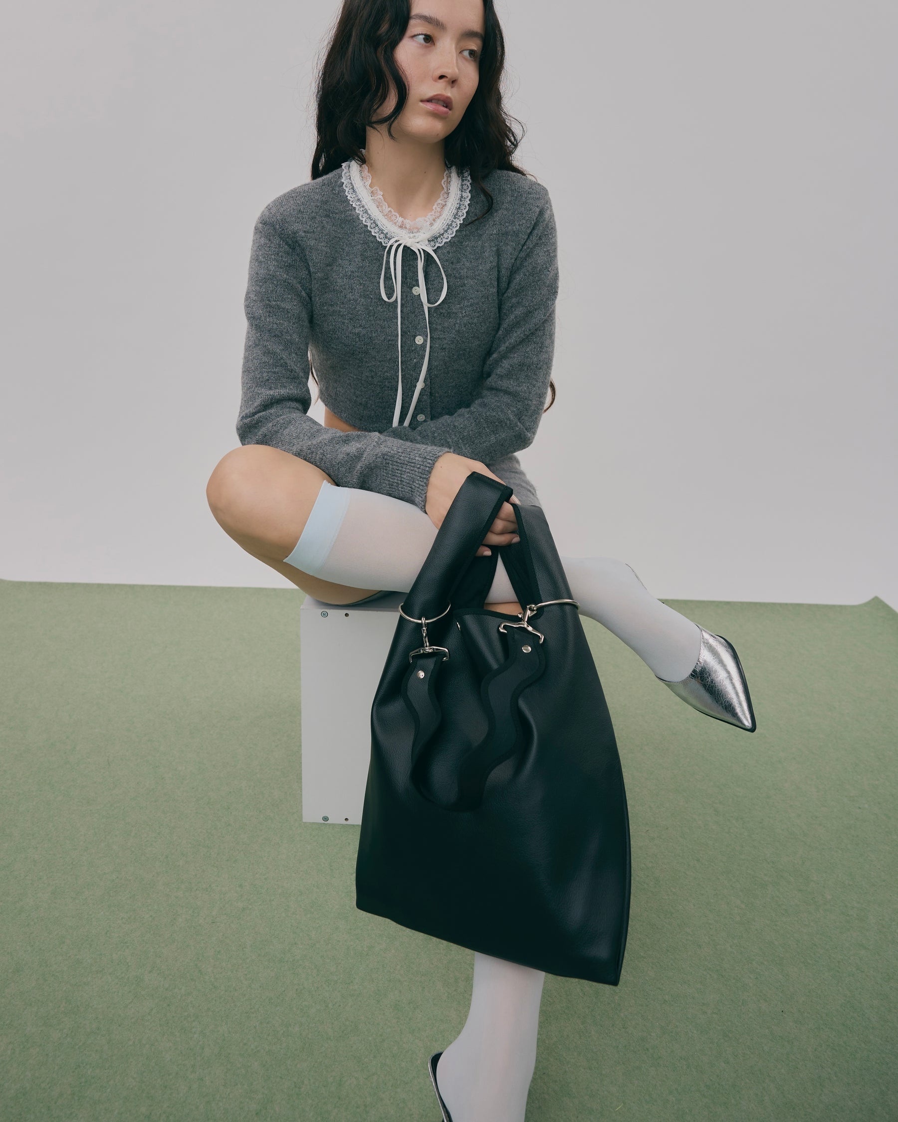 Nori 波浪手提肩背包 大款 黑色