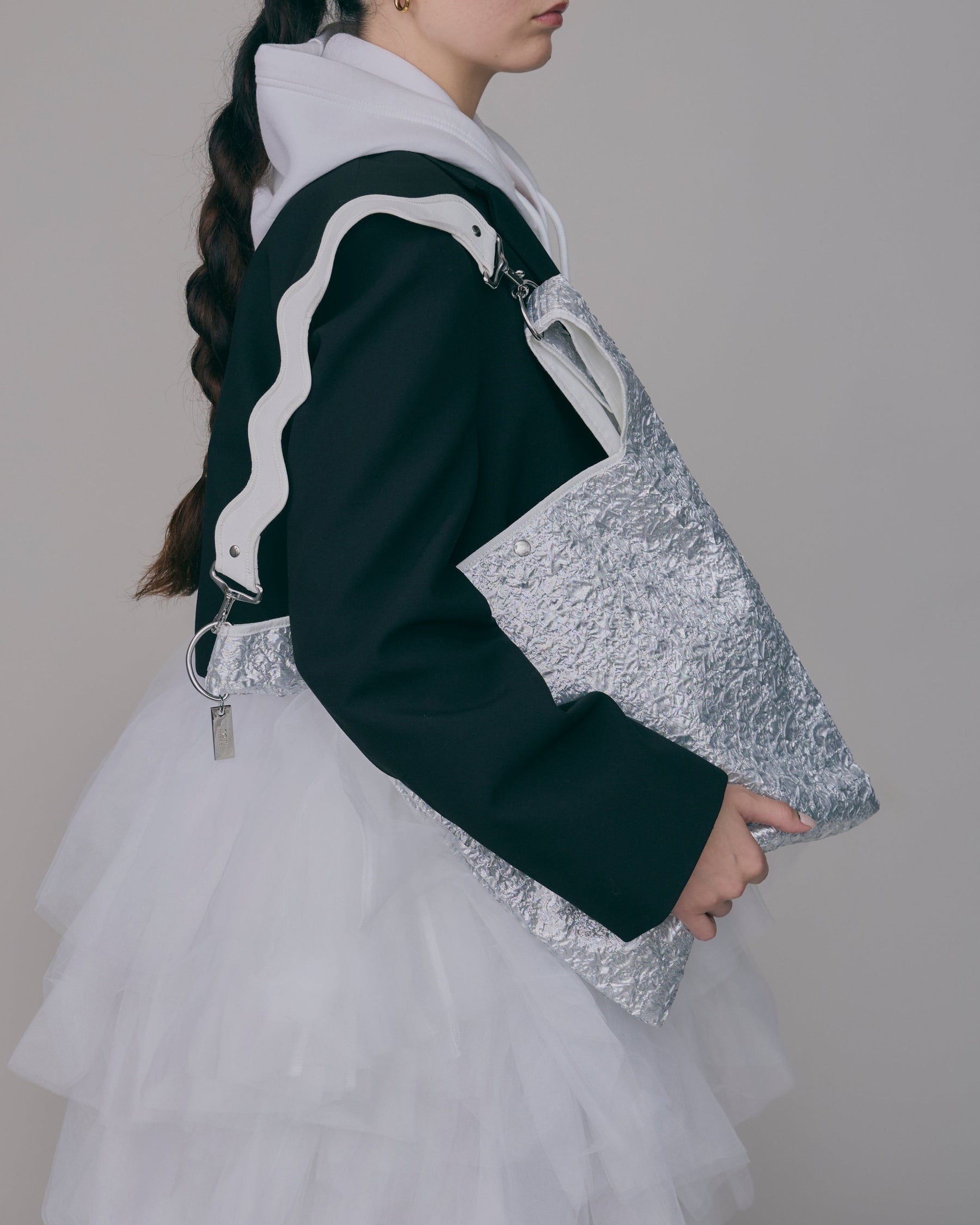 Nori 波浪手提肩背包 大款 銀色款