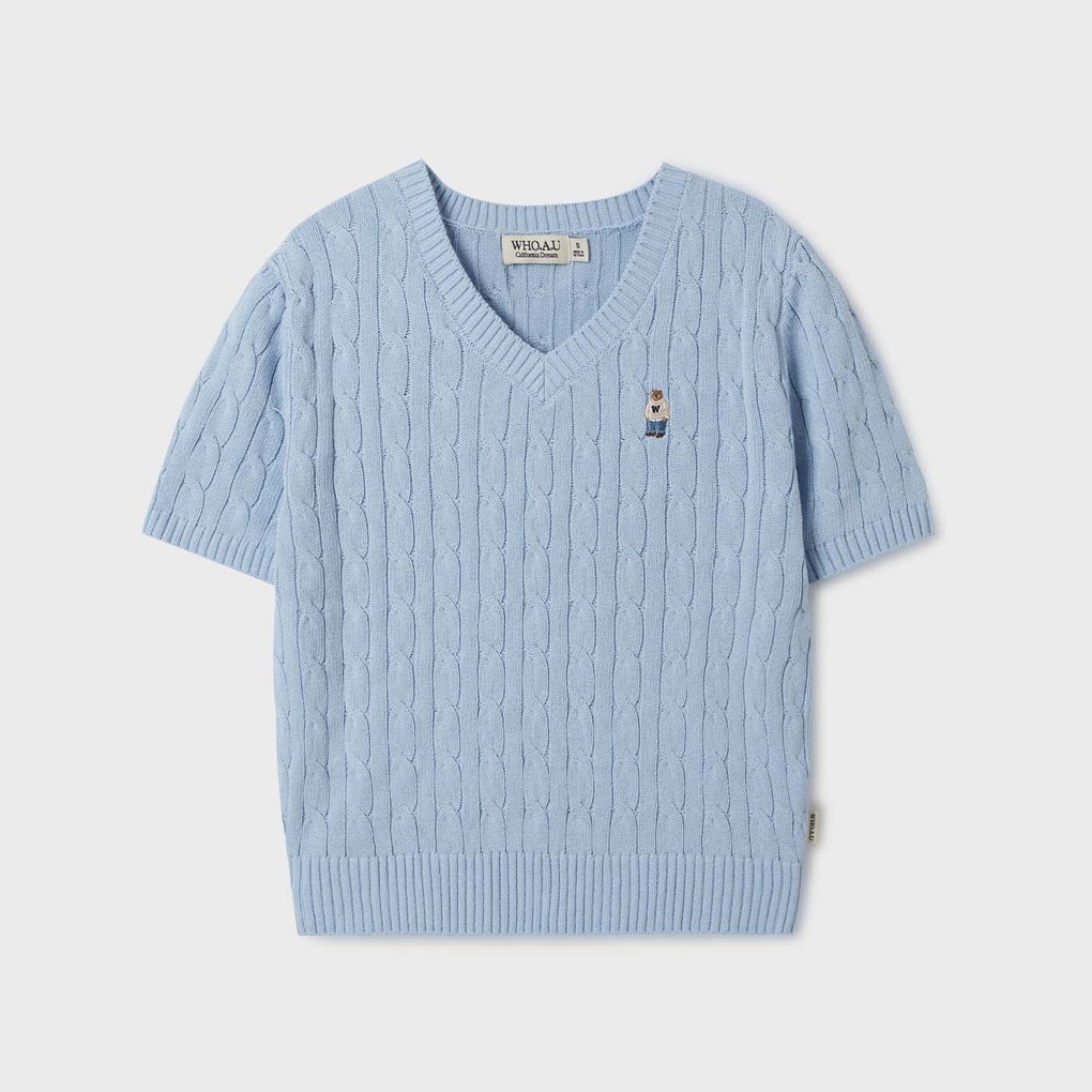 [K] WHO.A.U Steve V-neck Short Sleeve S, Blue, WHKAF2402F50 (KWAU354)