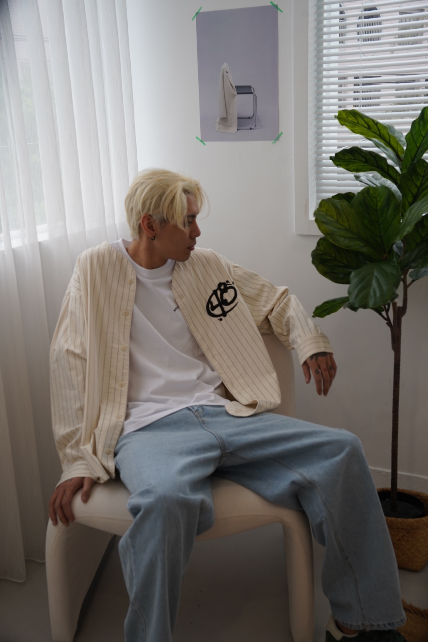 美式復古球風條紋罩衫外套