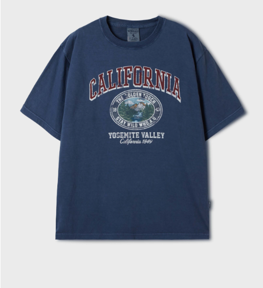 [K] WHO.A.U California Dyed Graphic T-s, Navy, WHRPF2522U59 (KWAU364)