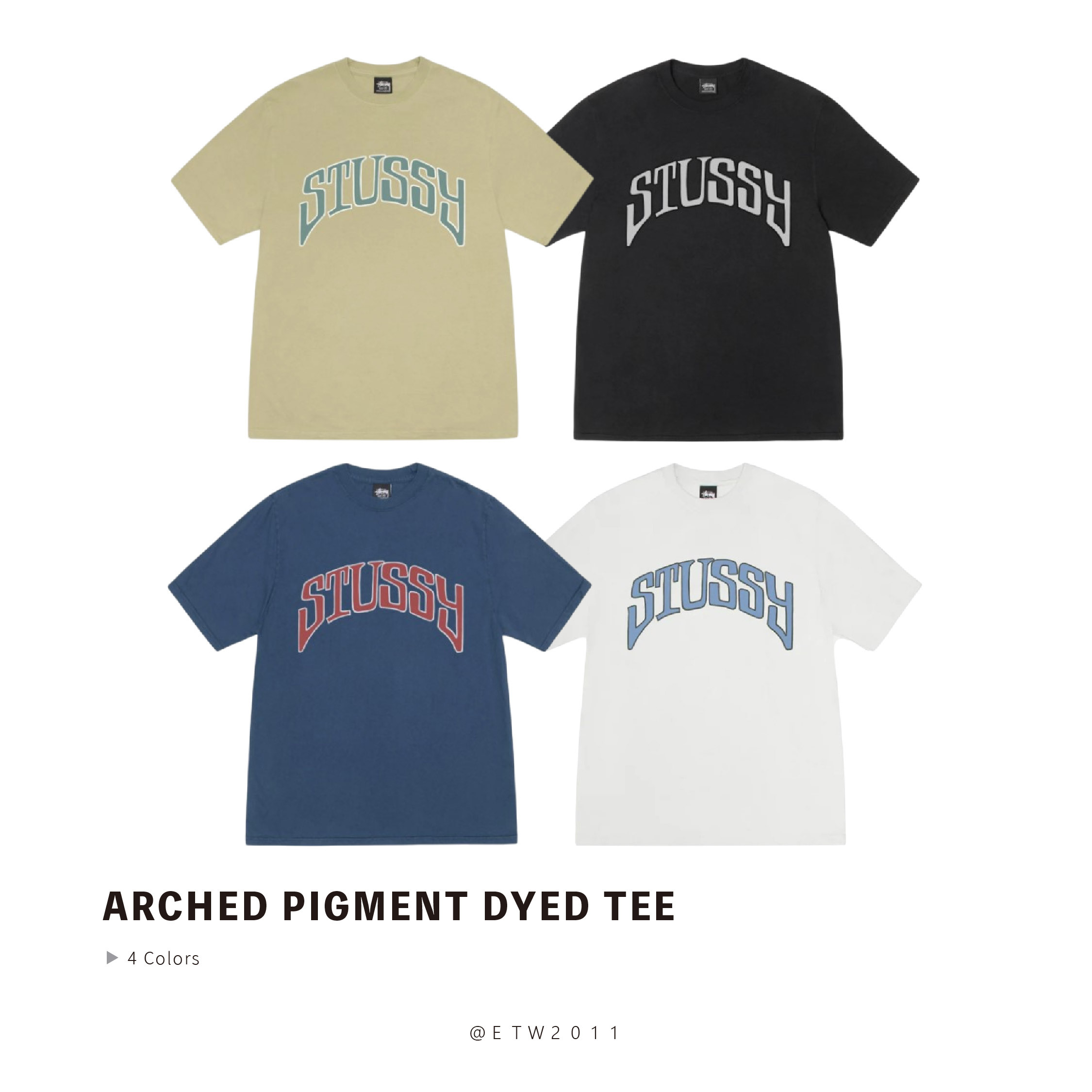 ☆ETW☆【EASY TO WEAR】Stussy Arched Pigment Dyed Tee 字體 彎曲 水洗 短袖 短t 短TEE