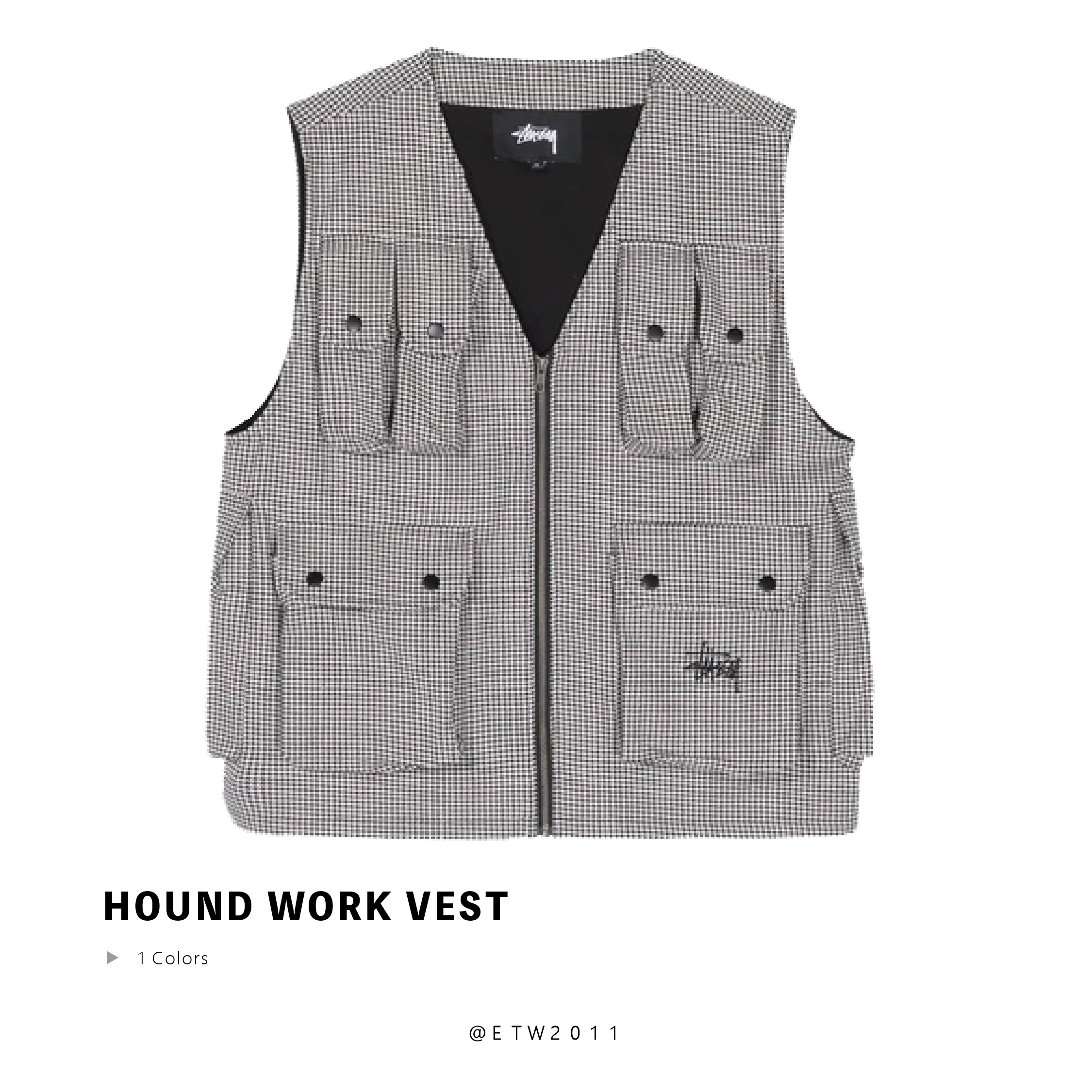 stussyフィッシングベスト(HOUNDSTOOTH WORK VEST) ☆ETW☆【一中店】 STUSSY Houndstooth Work Vest 格紋多口袋
