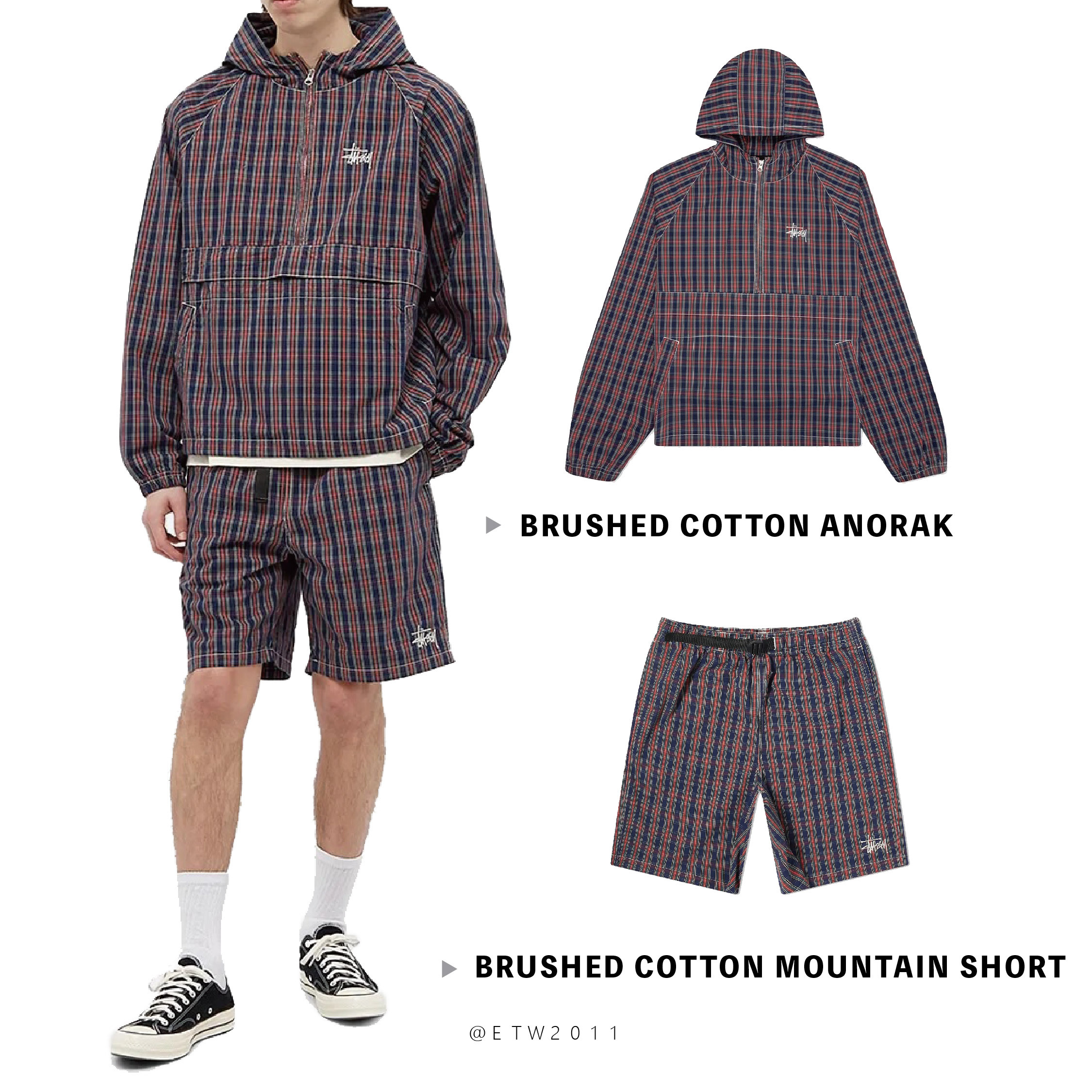 ☆ETW☆【EASY TO WEAR】STUSSY BRUSHED COTTON 套裝 格紋 格子 休閒褲 短褲 衝鋒外套 連帽外套