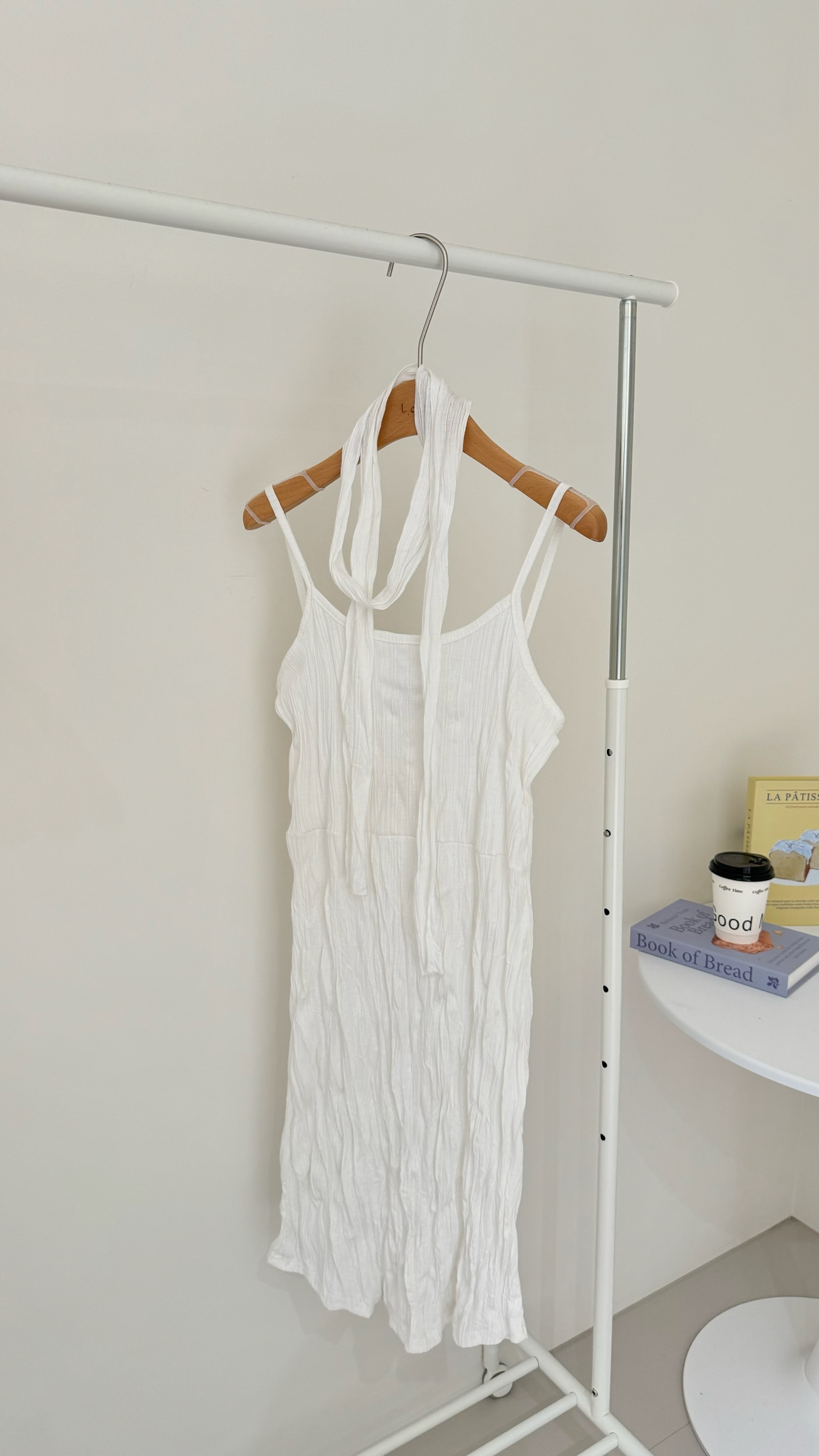 正韓細肩波紋綁帶短洋