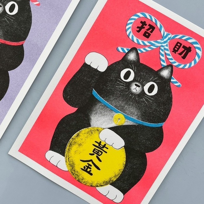 鳥控 bird cone｜A4海報｜招財貓｜黃金｜螢光紅