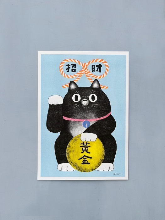 鳥控 bird cone｜A3海報｜招財貓｜黃金｜藍