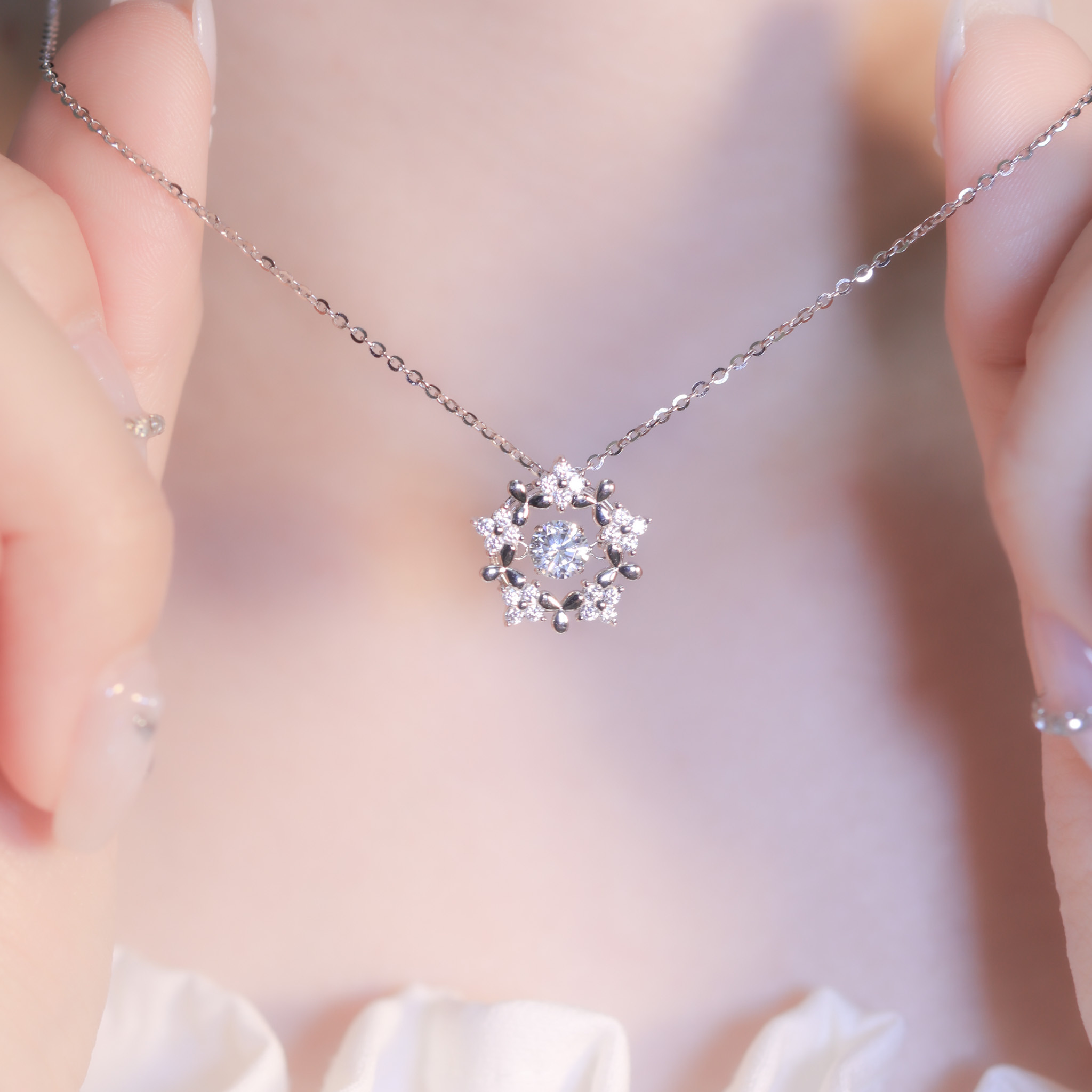 | 925純銀・白金 | 懸浮花漾幸福項鍊 | NE1355 |