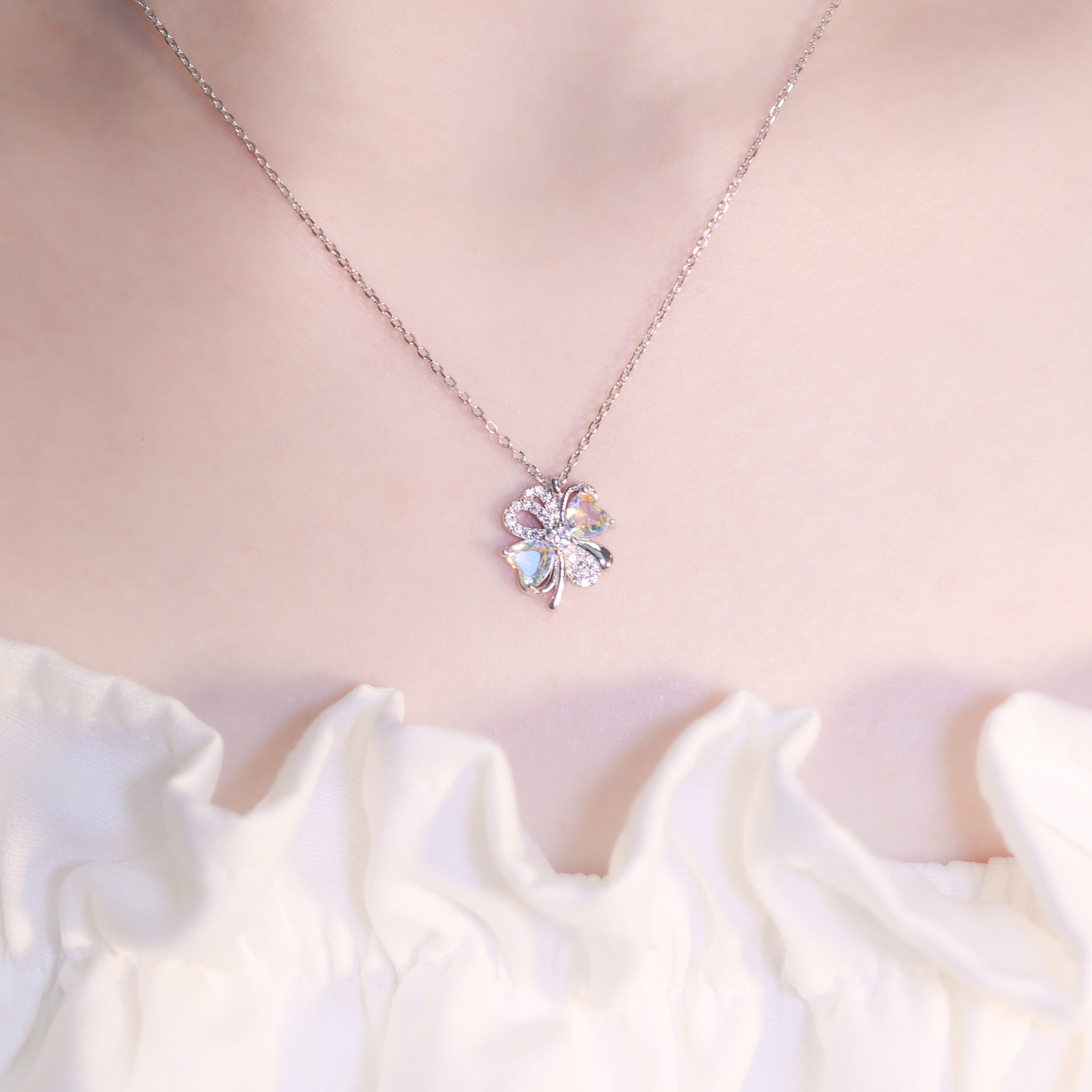 | 925純銀・厚鍍白金・ 琉璃 | 當幸福來臨時項鍊| NE1352 |