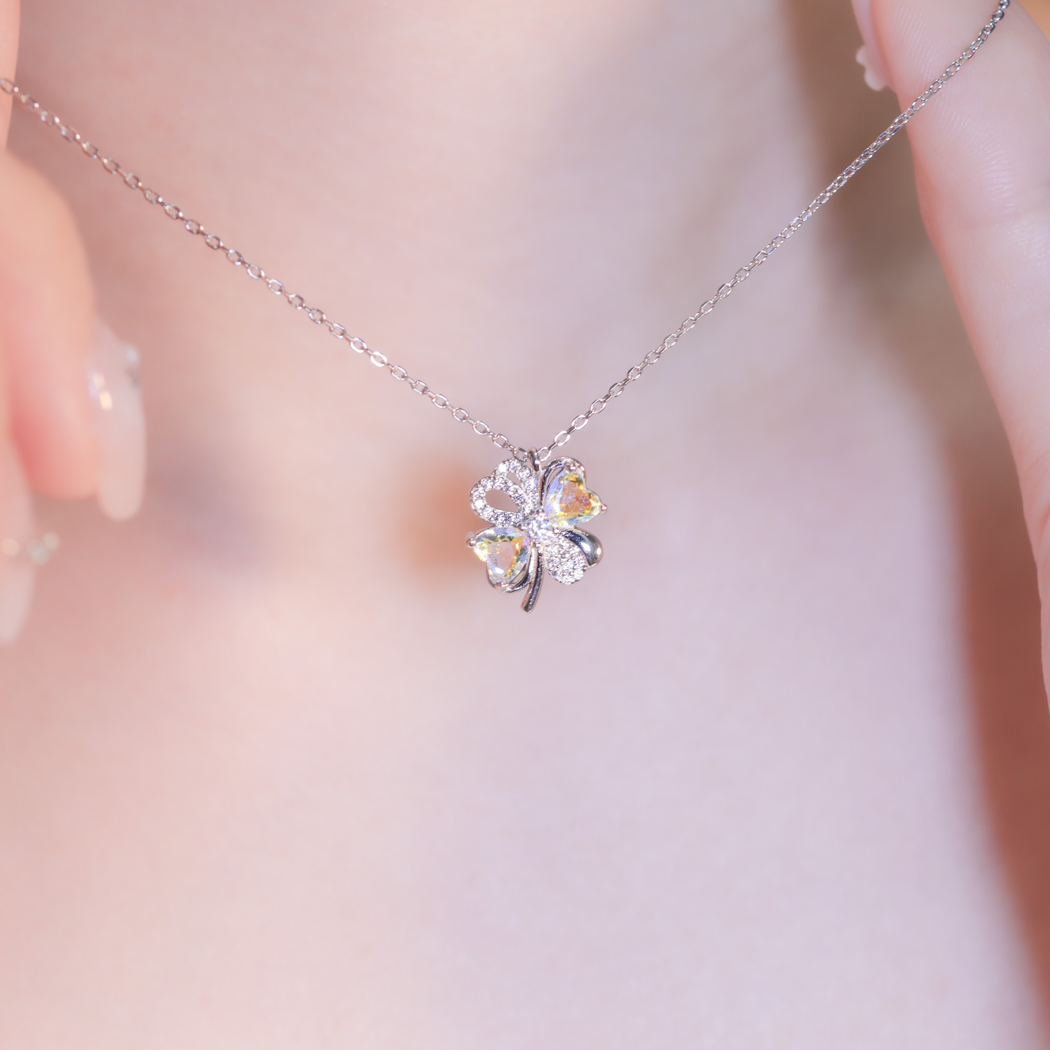 | 925純銀・厚鍍白金・ 琉璃 | 當幸福來臨時項鍊| NE1352 |