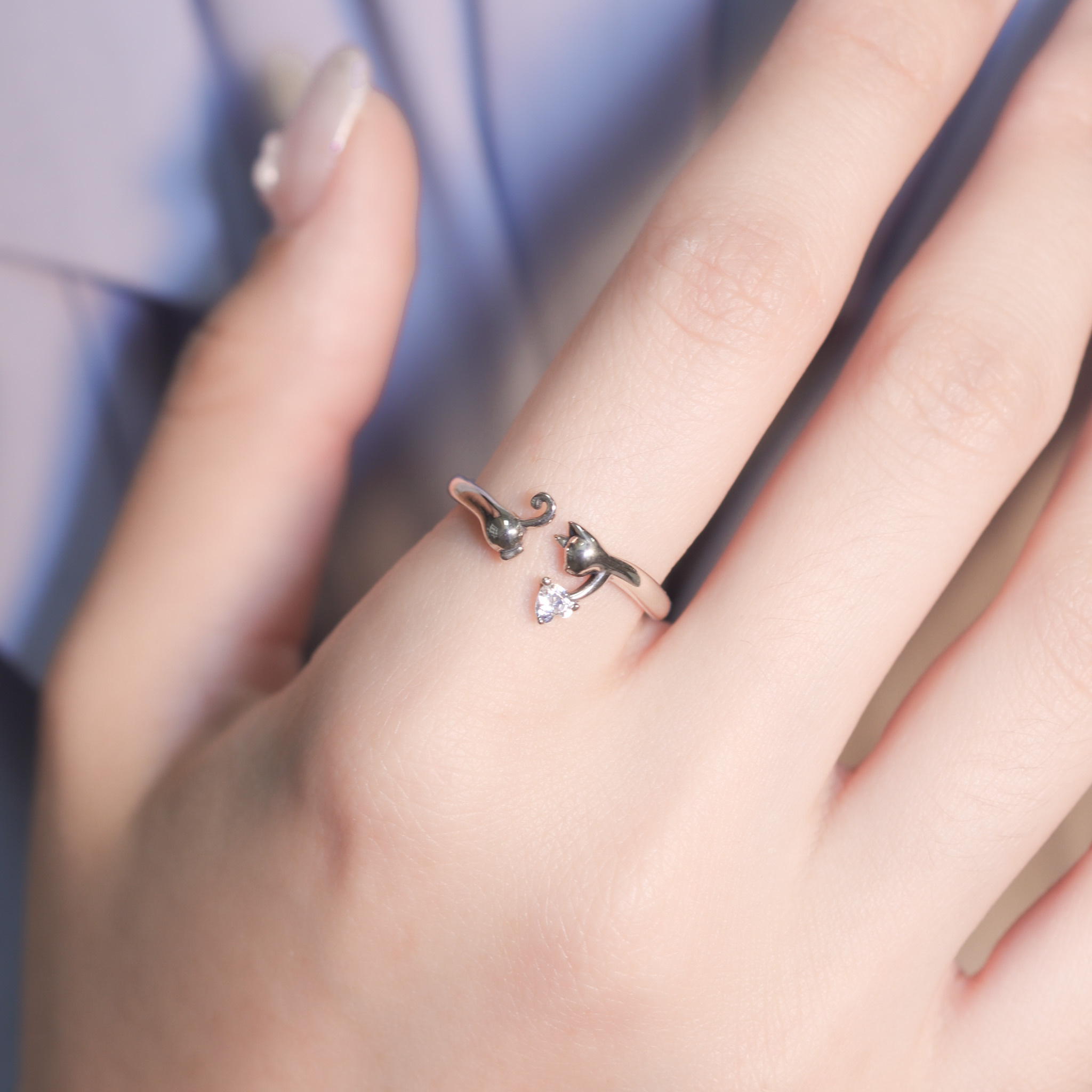 | 925純銀・厚鍍白金 | 喵趣送心意戒指  | RI0839 |