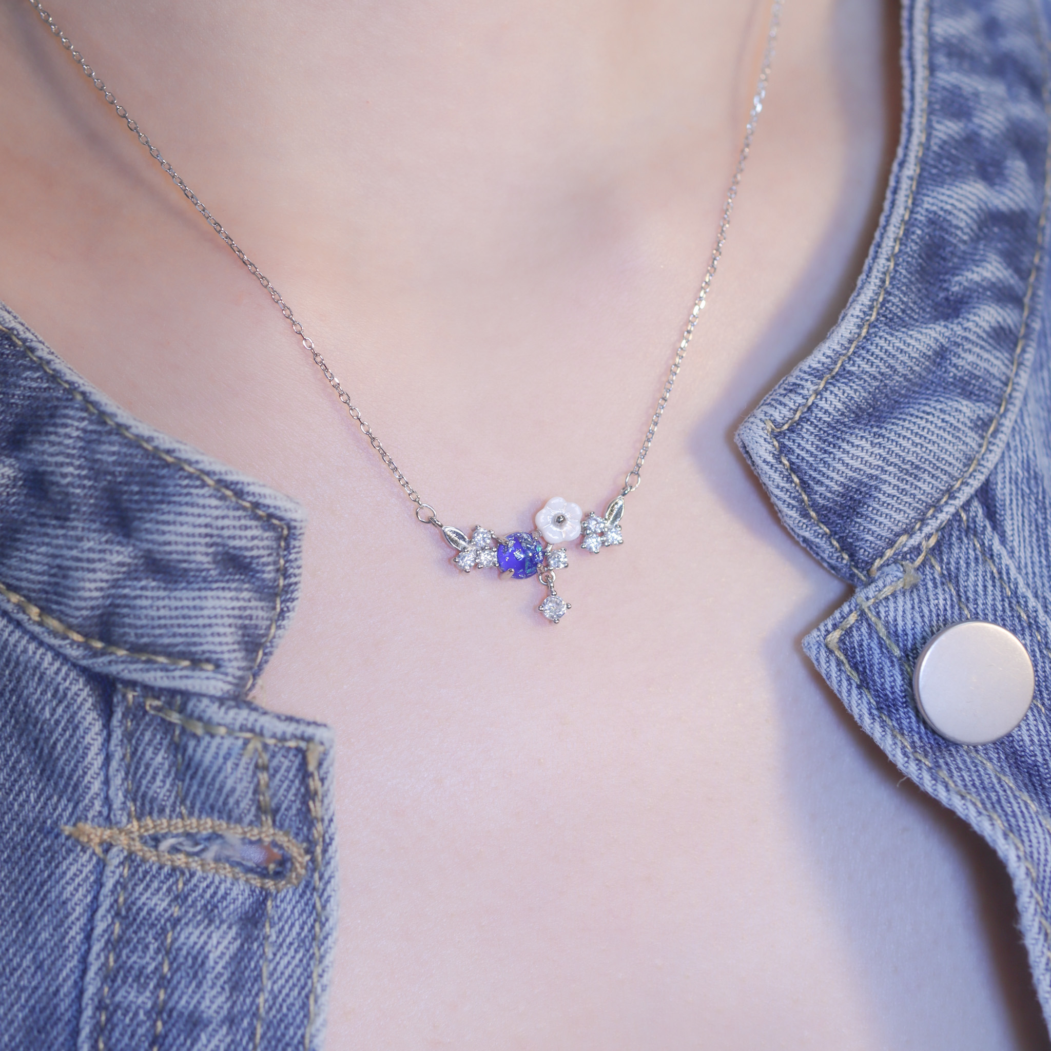 | 925純銀・厚鍍白金・ 琉璃 | 漫藍花彼岸項鍊| NE1365 |