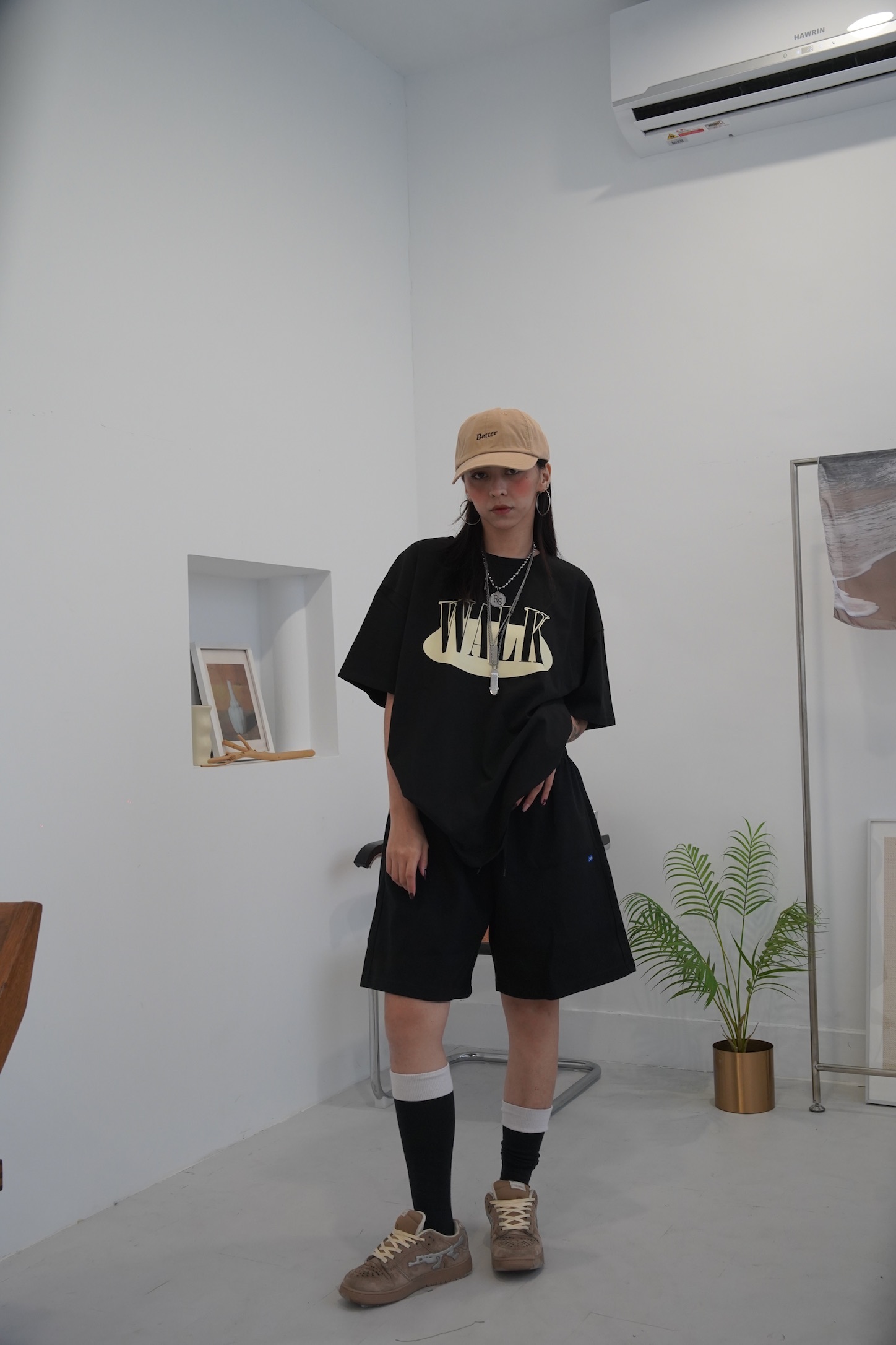 小標舒適棉短褲 黑