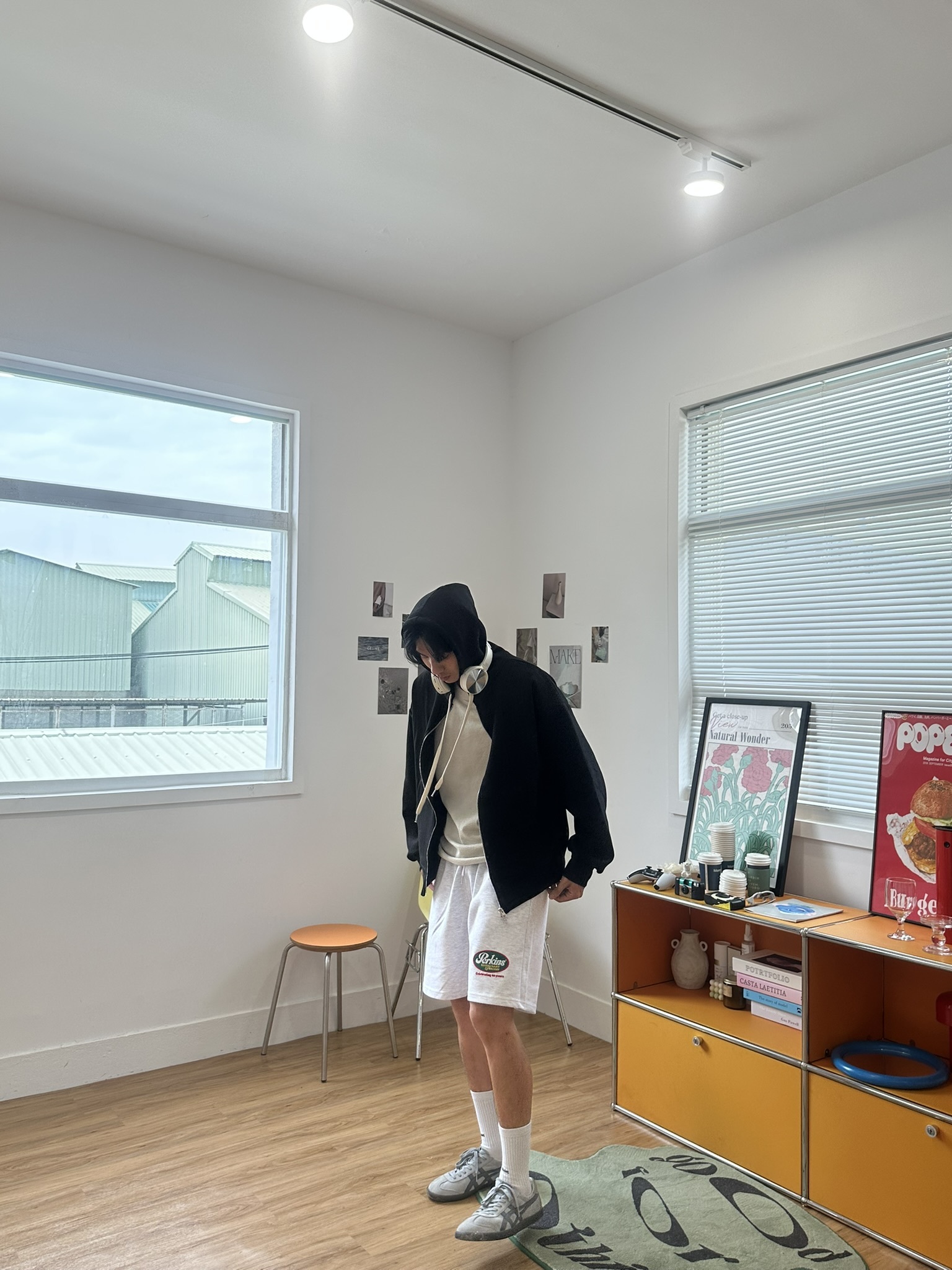 立體刺繡抽繩棉短褲 白