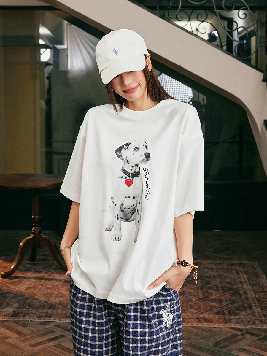 Harsh and Cruel 休閒寬鬆 大麥町犬印花 圓領短袖 T HX251020089