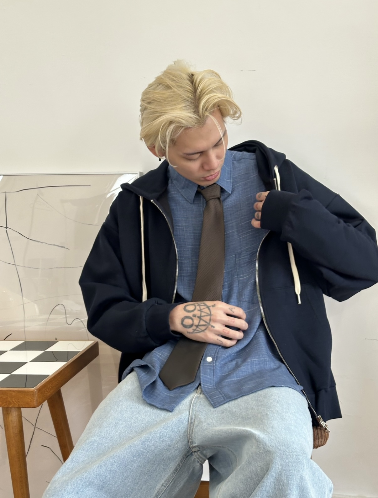 拉鍊連帽外套 藍