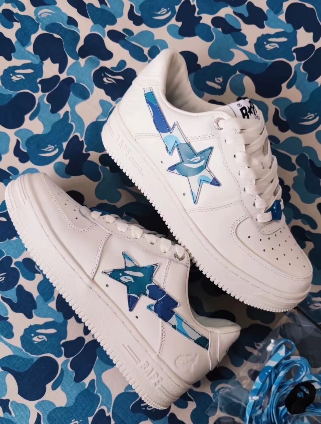 ABC CAMO BAPE STA 皮革 經典迷彩 猿人頭 空軍 三色 白藍/白粉/白綠