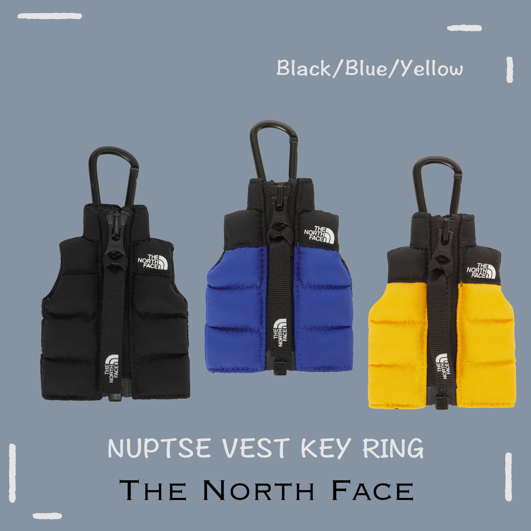 【絕版】The North Face 吊飾 鑰匙圈 羽絨背心 造型 登山扣 黑色 藍色 黃色